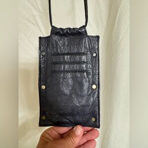Free People Bluish Black Leather Crossbody Phone Case with Gold Accents